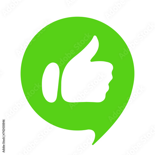 Green speech bubble with like gesture. Approve, correct actions, incorrect, fail, advice, tips, right, advise, avoid mistakes, lifehack, dont, do, dos, pros. Vector illustration