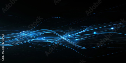 a motion image that shows blue light traveling through various shapes  blue wave on black background