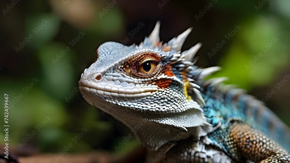 Fototapeta premium Close up of iguana in the forest background