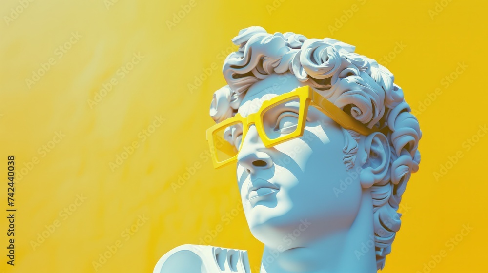 Bust of an ancient Greek stone statue in a modern concept on a bright ...