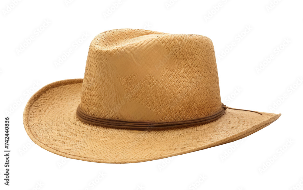 A straw hat placed on a white background, showcasing its natural texture and simple design. on a White or Clear Surface PNG Transparent Background.