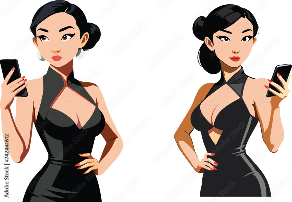 Japanese female figure drawings with cell phone- Japanese female figure drawings with cell phone-