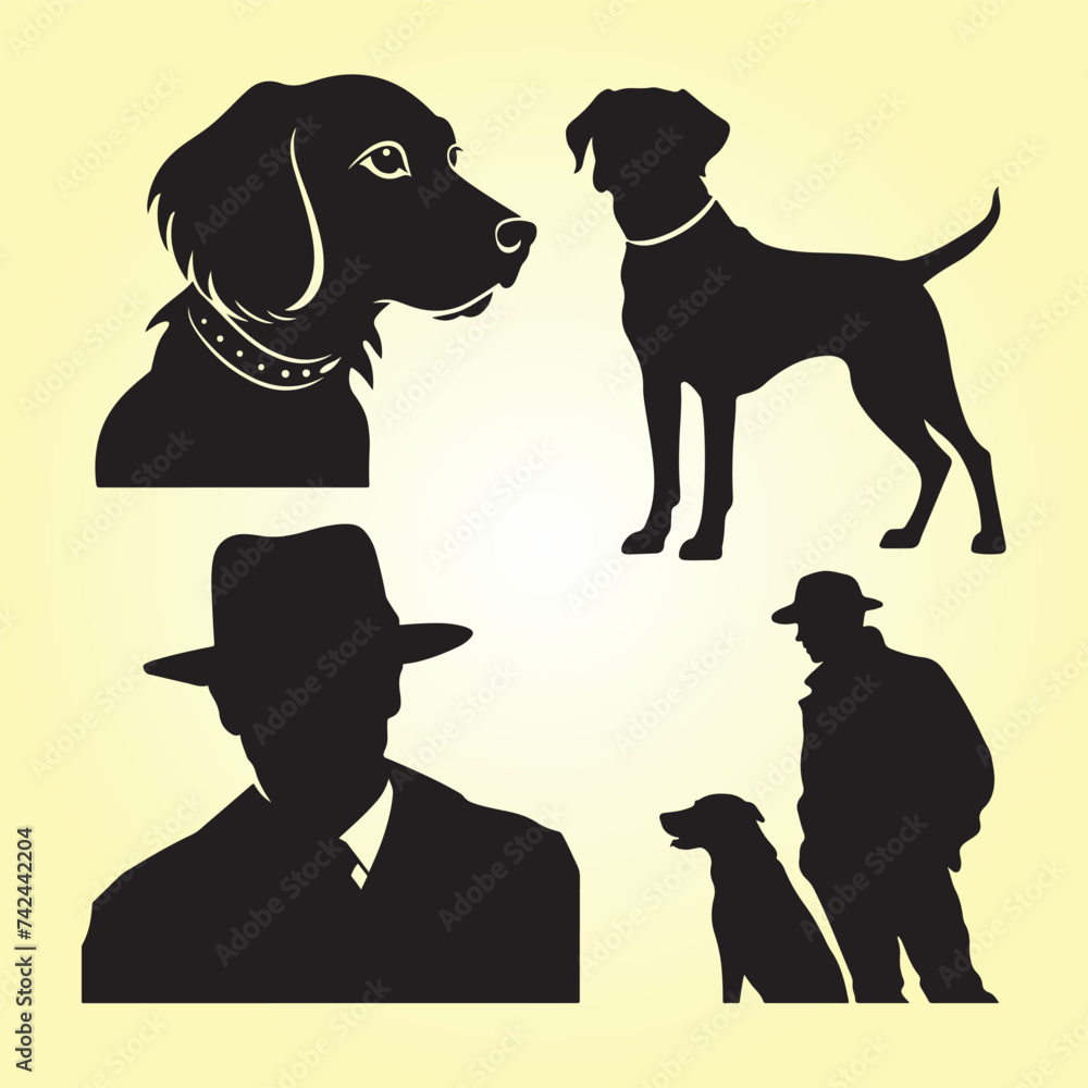 Dog cooper silhouette, Dog with man silhouette 