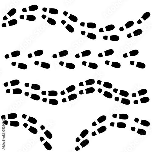 Footprints shoes directions black vector illustration. Step, footstep, track.