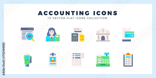 10 Accounting Flat icons pack. vector illustration.