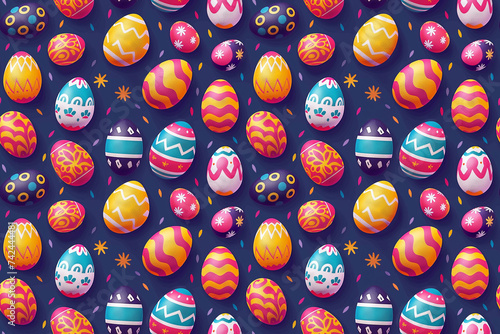 easter eggs on dark blue background seamless repeating pattern tile photo