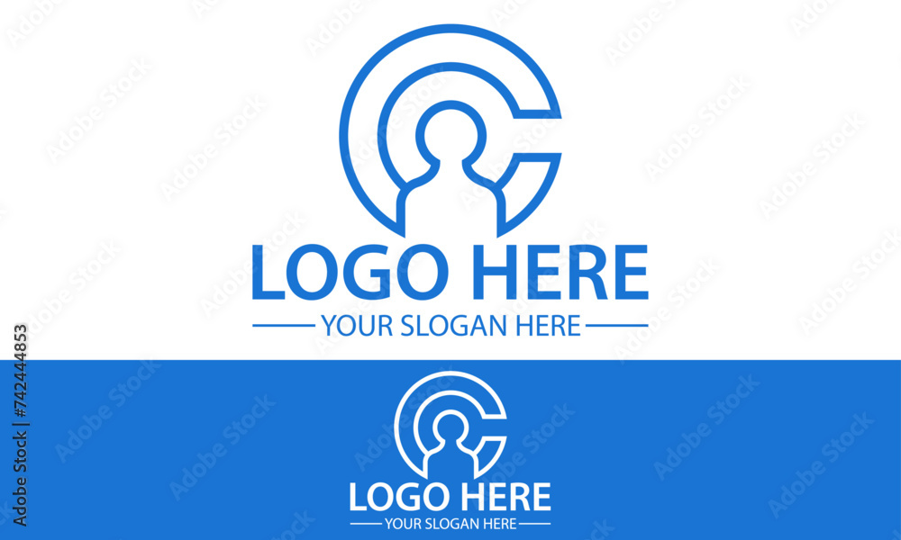 Blue Color Line Art People Initial Letter C Logo Design Blue Color Line Art People Initial Letter C Logo Design
