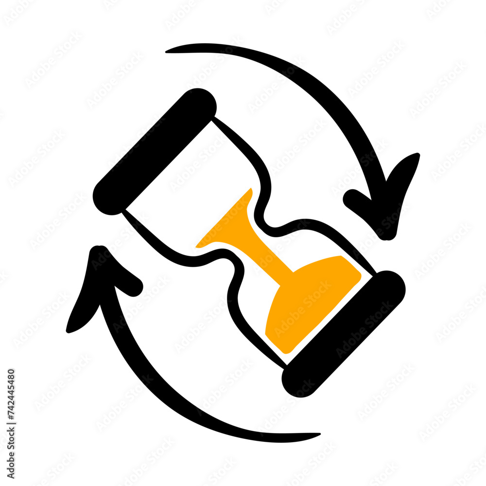 Hourglass with arrows. Countdown, loading, please wait, data processing, timer, cursor, keep track of time, advertising, icon, limited. Vector illustration Hourglass with arrows. Countdown, loading, please wait, data processing, timer, cursor, keep track of time, advertising, icon, limited. Vector illustration