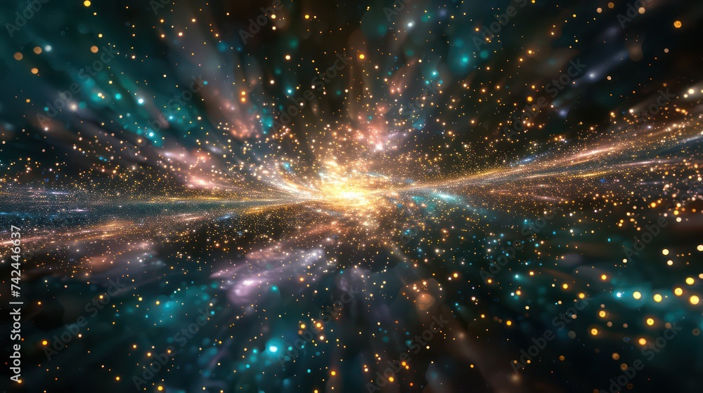 A breathtaking outer space landscape featuring nebulae and stars emitting radiant light from a vibrant galaxy, casting a magical cosmic shimmer of colors. A breathtaking outer space landscape featuring nebulae and stars emitting radiant light from a vibrant galaxy, casting a magical cosmic shimmer of colors.