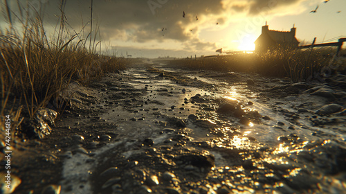 Fototapeta Naklejka Na Ścianę i Meble -  Sunset on the beach of the Baltic Sea. Selective focus.