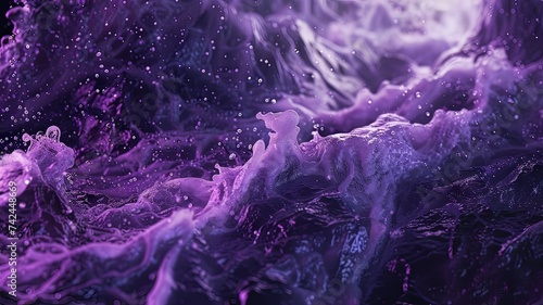 Illustration AI horizontal abstract purple liquid texture with bubbles. Background concept, textures