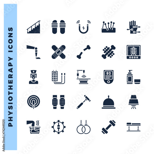 25 Physiotherapy Glyph icons pack. vector illustration. photo