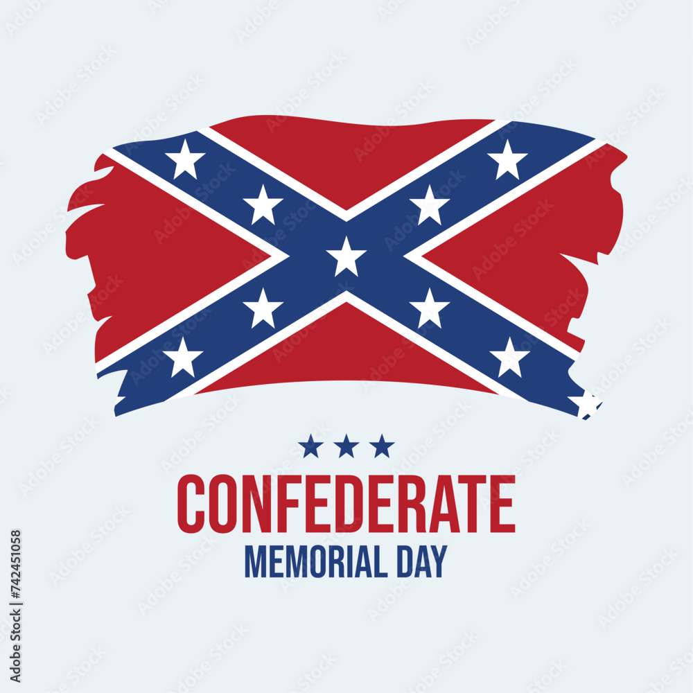 Confederate Memorial Day poster vector illustration. Grunge Confederate battle flag icon. Paintbrush Flag of the Confederate States of America symbol. Suitable for card, background, banner