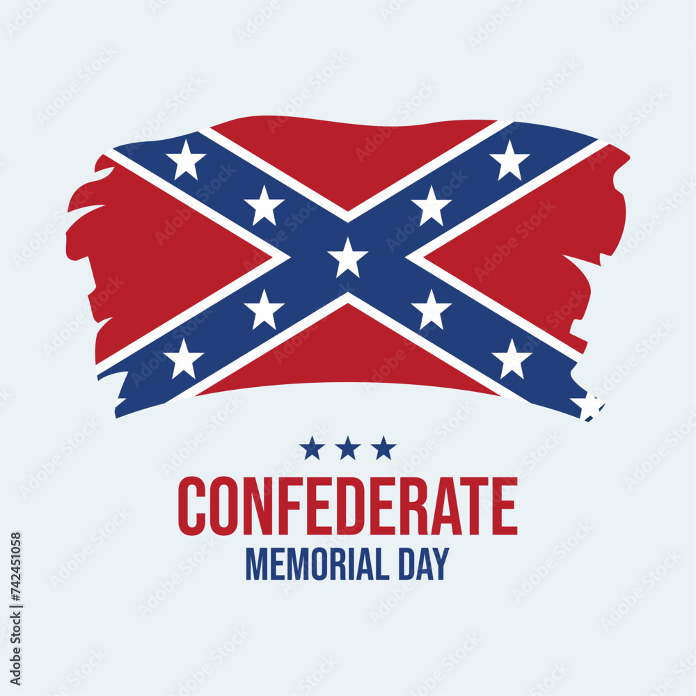Confederate Memorial Day poster vector illustration. Grunge Confederate battle flag icon. Paintbrush Flag of the Confederate States of America symbol. Suitable for card, background, banner Confederate Memorial Day poster vector illustration. Grunge Confederate battle flag icon. Paintbrush Flag of the Confederate States of America symbol. Suitable for card, background, banner