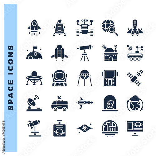 25 Space Glyph icons pack. vector illustration.