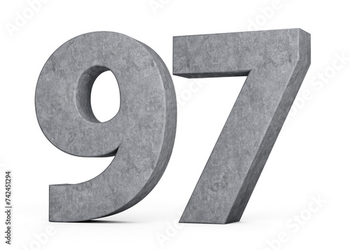 3d Concrete Number Ninety seven 97 Digit Made Of Grey Concrete Stone On White Background 3d Illustration