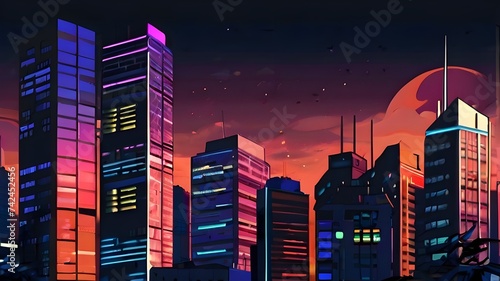Nighttime Urban Skyline with Skyscrapers and City Lights  anime wallpaper 4k background  summer season  Generative ai