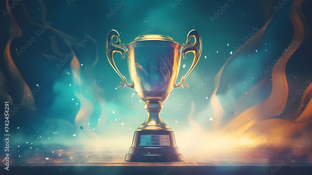 Golden trophy winner cup with blurred background and copy space Golden trophy winner cup with blurred background and copy space