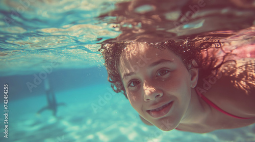 Girl swims underwater 