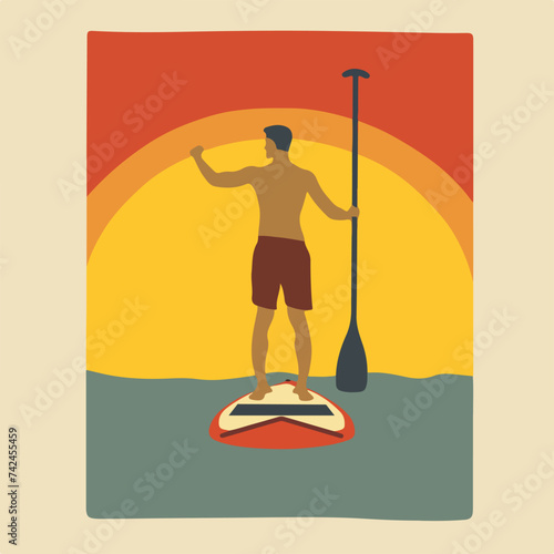 Stand up paddle, cartoon style, fimple and flat design