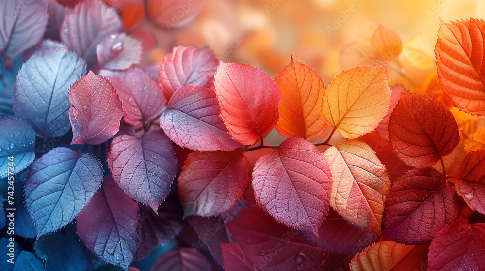Vibrant Fall Foliage Arranged In A Flat Lay Composition Background Multicilored autumn leaves background Ai Generative