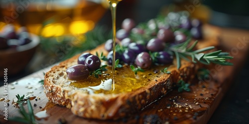 Delicious Italian bruschetta appetizer with fresh basil and olive oil.