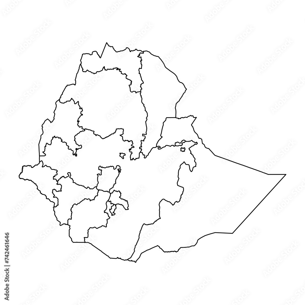 Ethiopia map with administrative divisions. Vector illustration.