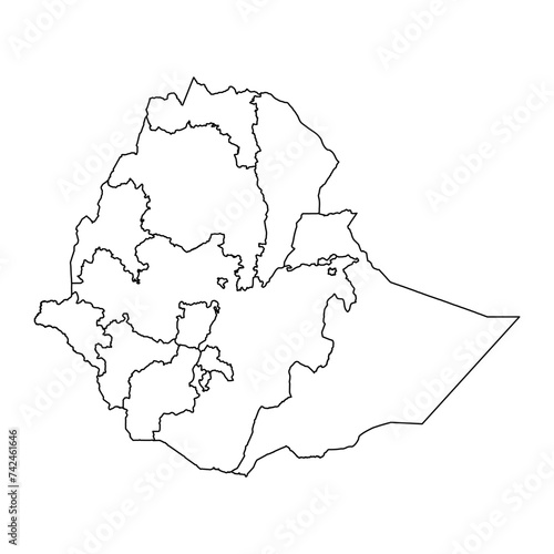 Ethiopia map with administrative divisions. Vector illustration.