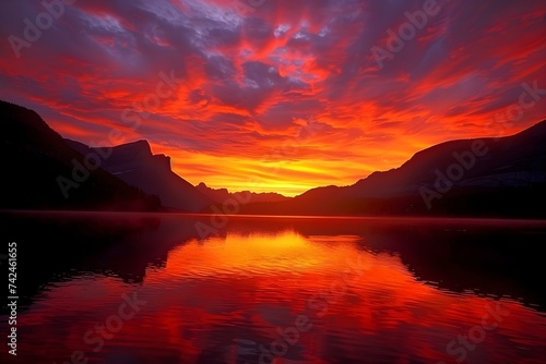 Vibrant sunset over St Mary Lake and Wild Goose Island. Concept Nature photography, Landscape, National Park, Sunset, Scenic Views photo