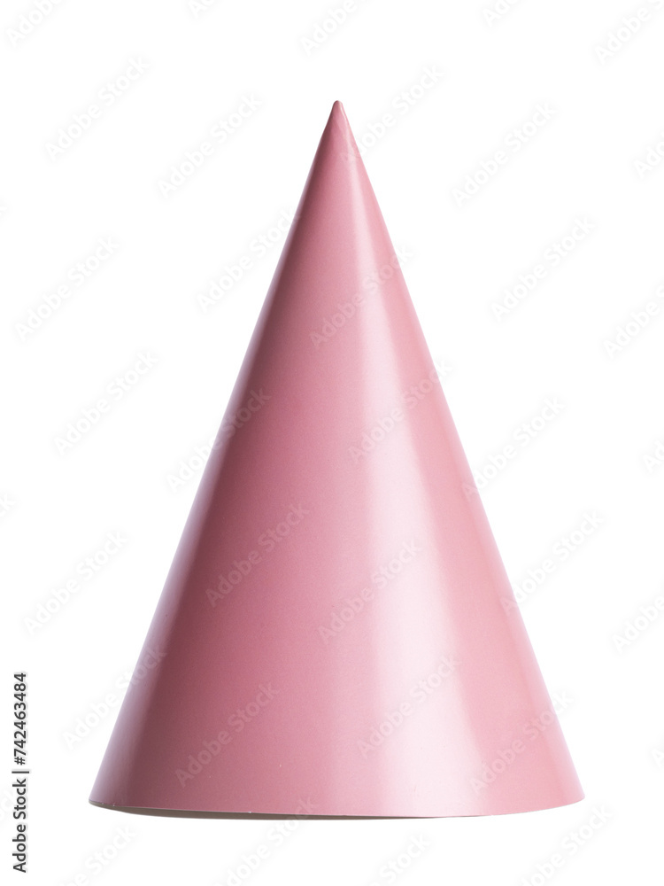 Pink solid paper party hat, standing cutout on transparent background. Pink solid paper party hat, standing cutout on transparent background.