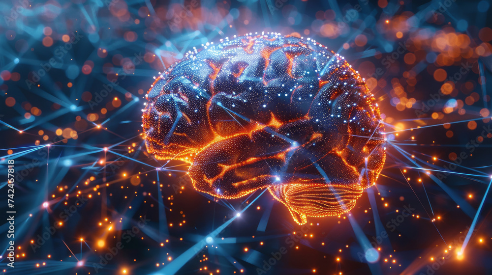 Digital representation of a brain with neural connections symbolizing artificial intelligence and cognitive science. Digital representation of a brain with neural connections symbolizing artificial intelligence and cognitive science.