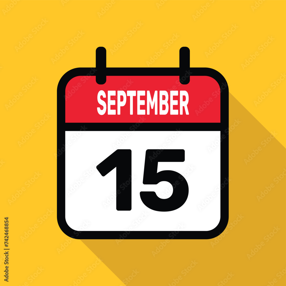 September 15. Calendar icon. Flat vector illustration with long shadow. September 15. Calendar icon. Flat vector illustration with long shadow.