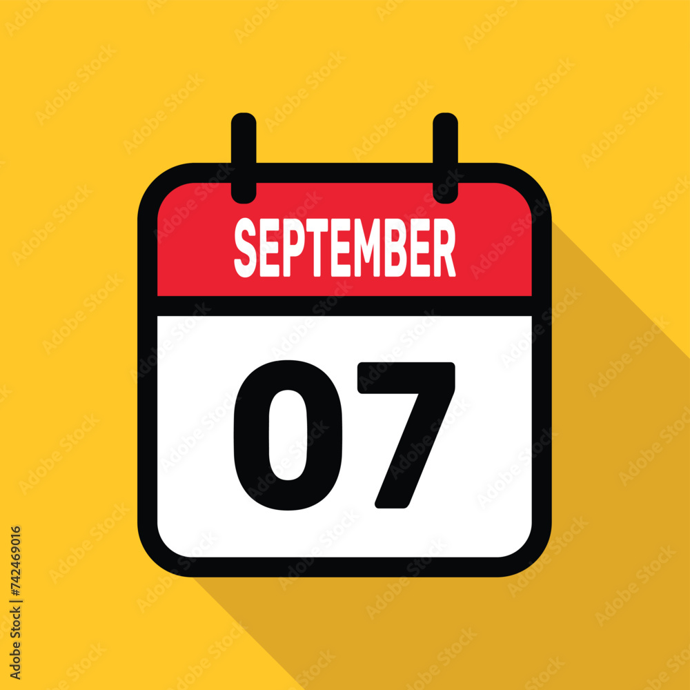 September 7. Calendar icon. Flat vector illustration with long shadow. September 7. Calendar icon. Flat vector illustration with long shadow.