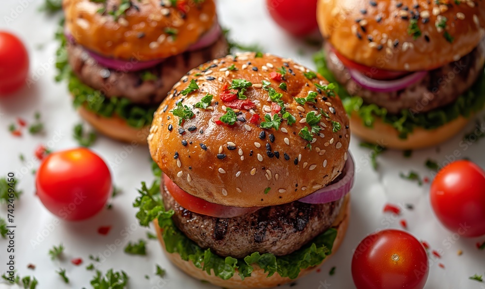 Juicy and tasty burger on a blurred background. Juicy and tasty burger on a blurred background.
