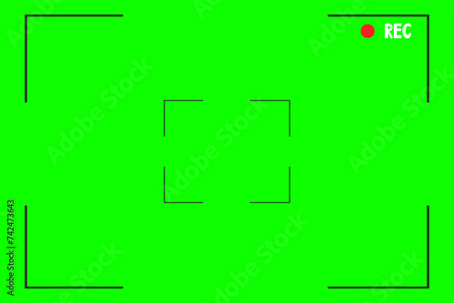 Green screen chroma key background, viewfinder camera frame, video film screen template, overlay. Cinema display with grid.