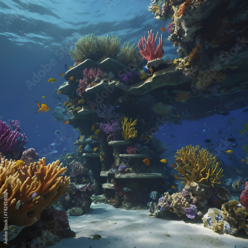 Underwater kingdom with vibrant coral reefs.