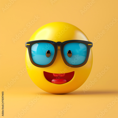 Happy with sunglasses emoticon face character.
