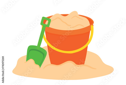 Sand bucket with shovel icon vector illustration for summer beach children vacation