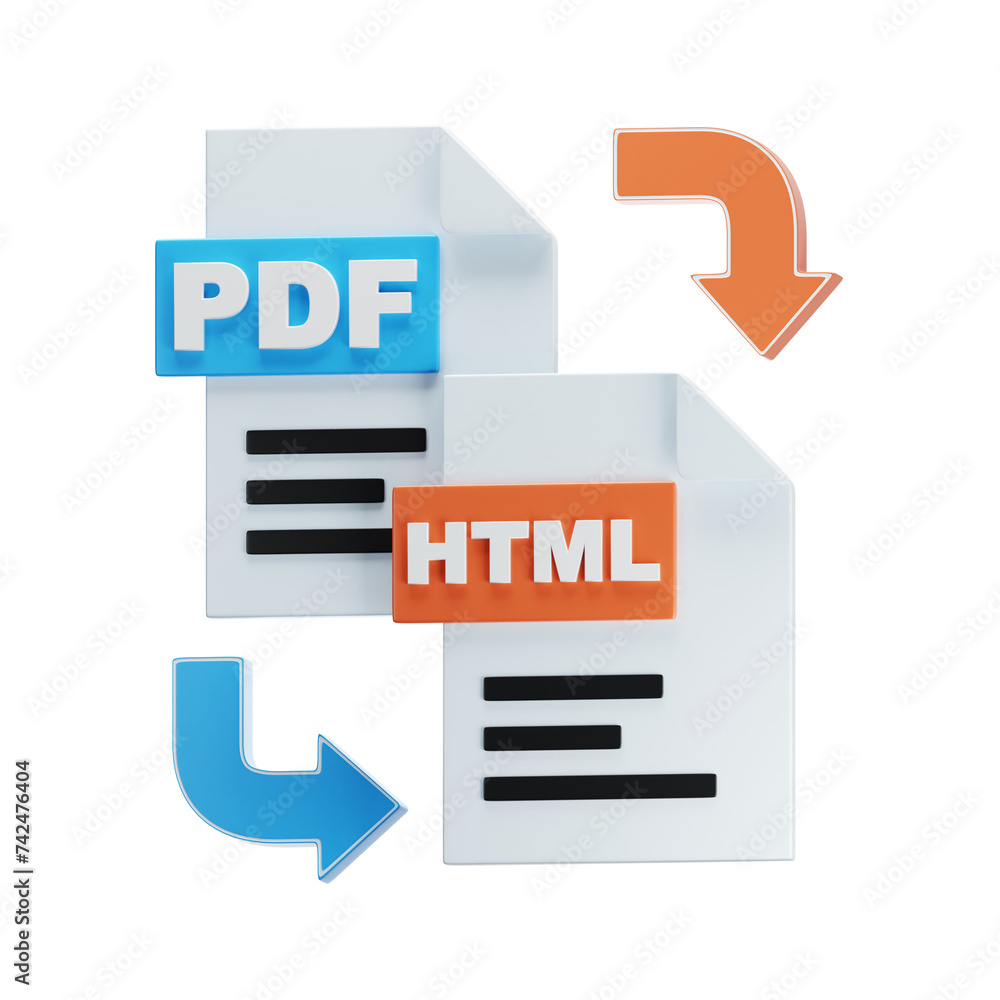 3D illustration of pdf to html 3D illustration of pdf to html