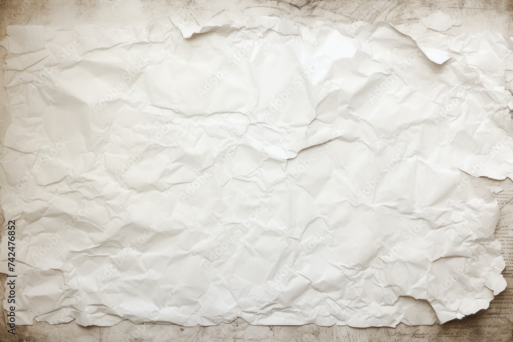 Obraz premium Crumpled White Paper Texture. Rough and Dirty Horizontal Lines on Torn and Ripped Sheet