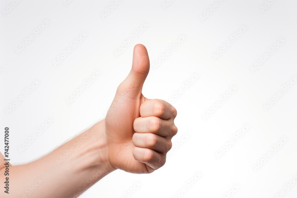 Caucasian Thumb Up with Positive Gesture. Gesticulating Arm and Wrist for Good Communication