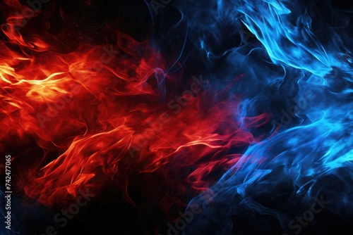 Blue Fire on Black Background - Abstract Image of Cold Burning Flames in Bright Red and Blue