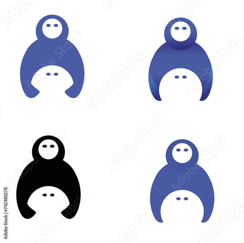 Pictograms of an Eskimo as she hugs a penguin