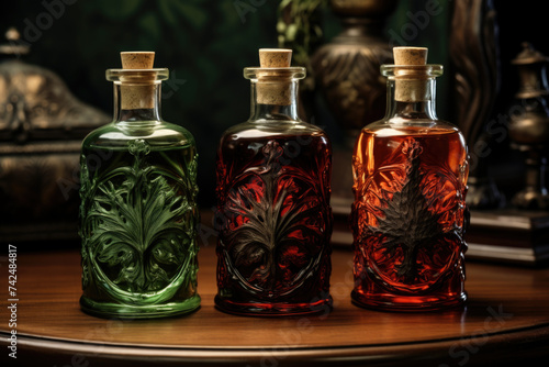 Glass bottles of potion and tincture, herbal medicine