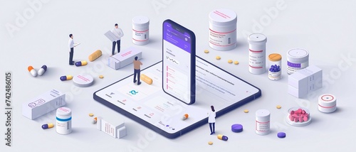 an illustration of a 3d mobile app aiding individuals in tracking and managing their medication schedules. prescription compliance.