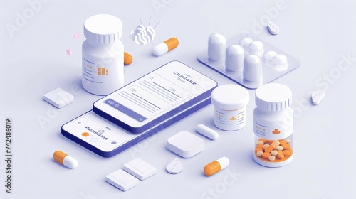 an illustration of a 3d mobile app aiding individuals in tracking and managing their medication schedules. prescription compliance. photo