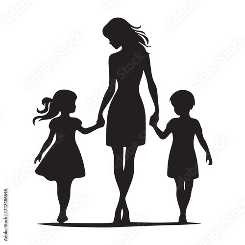 Linked by Love: A Silhouette of Mother and Children Holding Hands, Symbolizing Unbreakable Bonds and Enduring Affection.