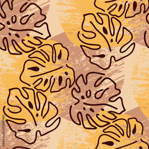 Monstera leaves decorative seamless pattern for textile design, fabric print, digital or wrapping paper, wallpaper, background and backdrop, decoration. Tropical summer holiday theme.