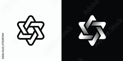 Vector logo design of variations of abstract hexagon star shape with transparent depth effect.