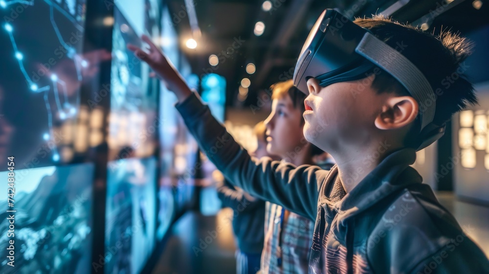 History Lesson in an interactive VR museum students traveling through time History Lesson in an interactive VR museum students traveling through time